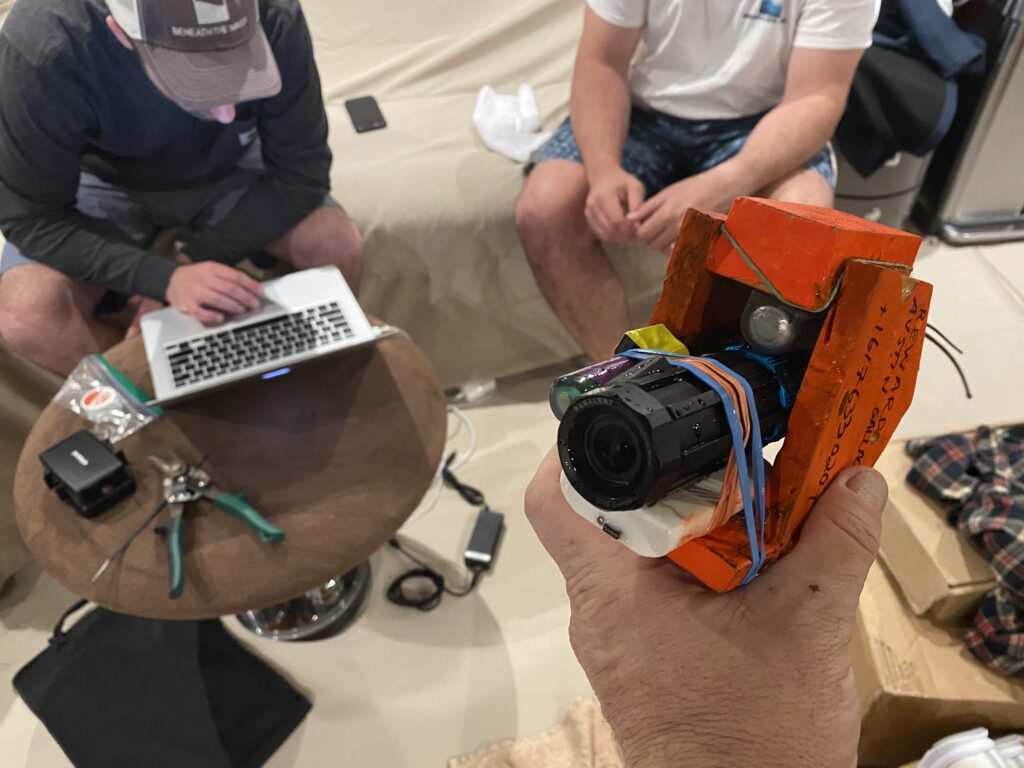 BRUV system deployed near reef structures during Shark Tags expedition, capturing marine biodiversity and behavior patterns on video.